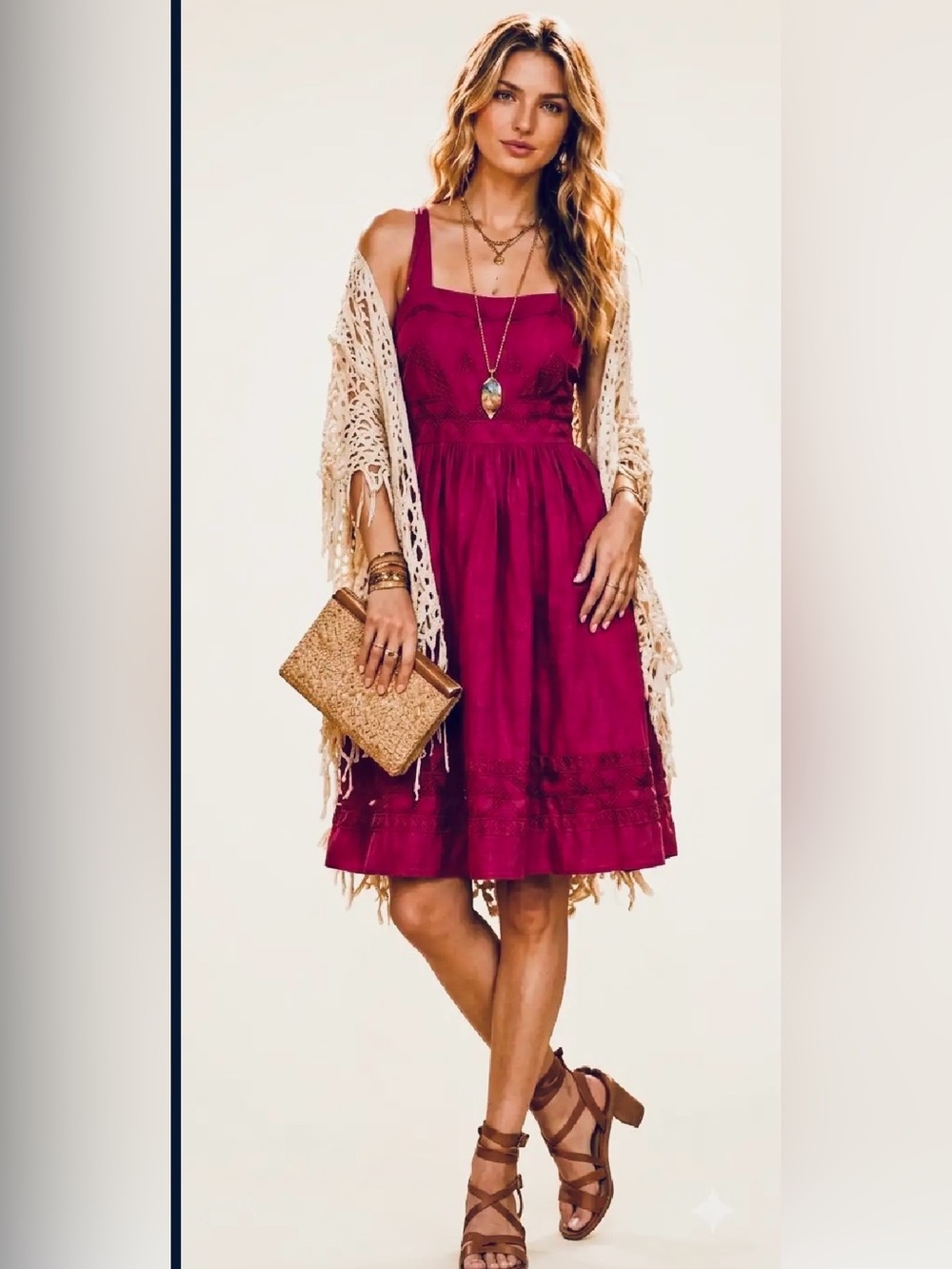 Boho/Romantic. Gorgeous Burgundy Elegant Dress. Size 14